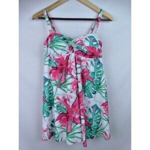 Nicole Miller Women's One Piece Swimsuit Size Medium Pink Floral Swimdress